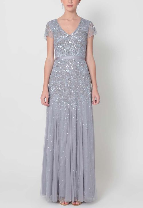 Vestido Tina longo Adrianna Papell - cinza