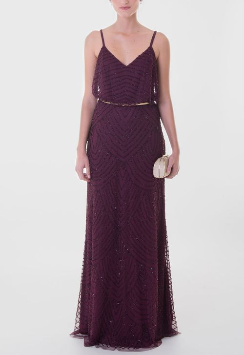 Vestido Desiree longo Adrianna Papell - púrpura