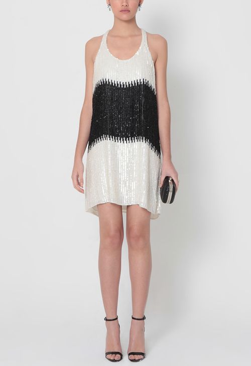 Vestido Copacabana curto Powerlook - preto e branco