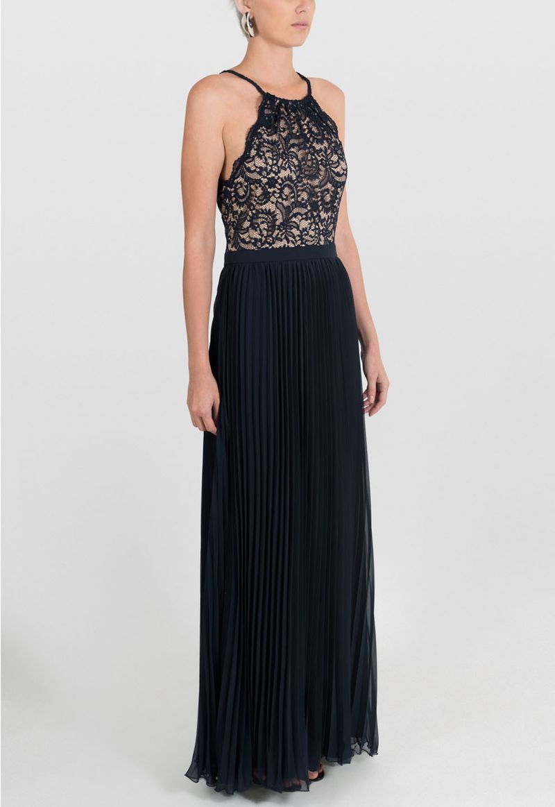 vestido-georgete-longo-plissado-powerlook-azul