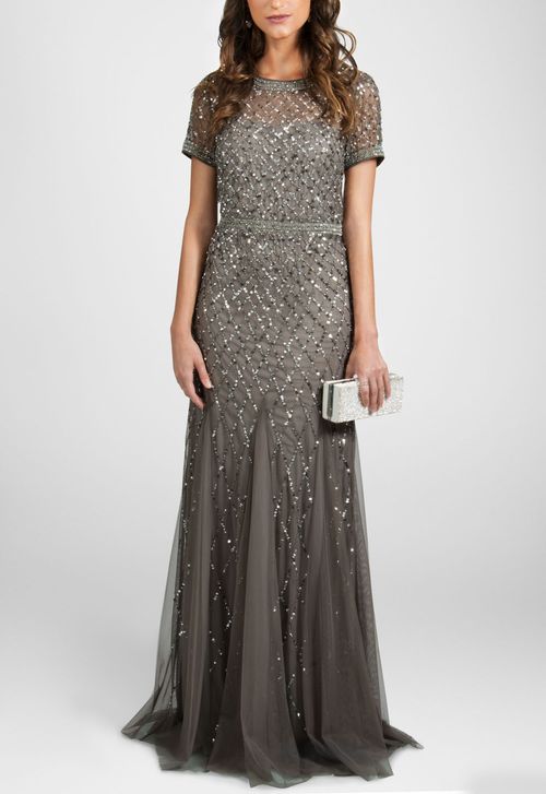 Vestido Camelot longo Adrianna Papell - cinza
