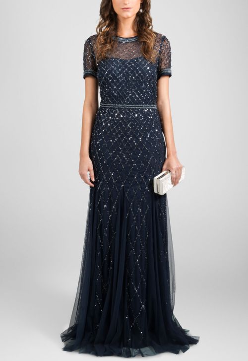 Vestido Camelot longo Adrianna Papell - azul marinho