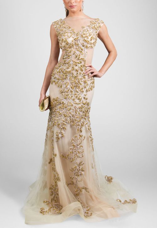 Vestido Dream longo Powerlook - dourado (disponível apenas na loja Niterói)