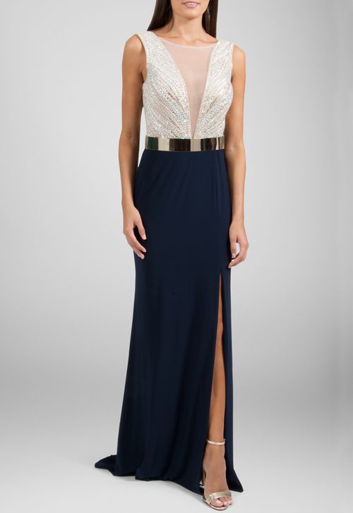 Vestido Nina longo Powerlook - azul marinho