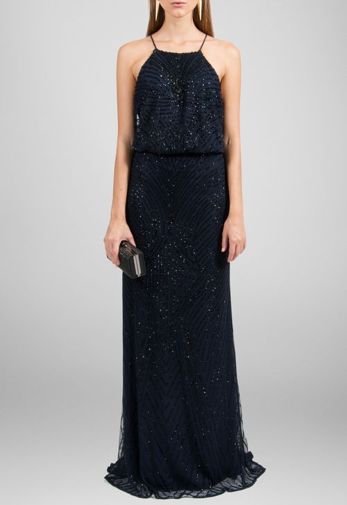 Vestido Julieta longo Adrianna Papell - azul marinho
