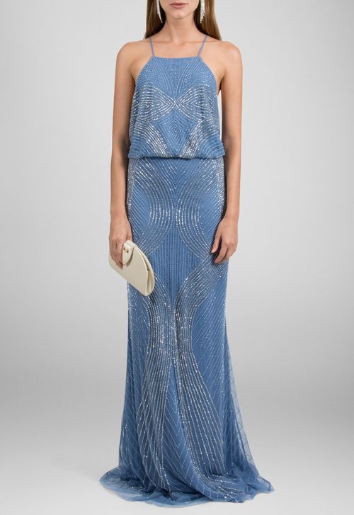 Vestido Julieta longo Adrianna Papell - azul