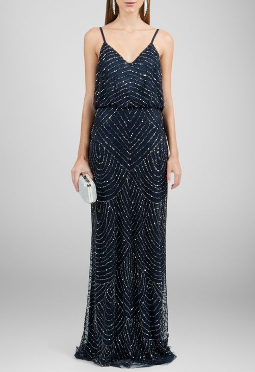 Vestido Desiree longo Adrianna Papell - azul marinho