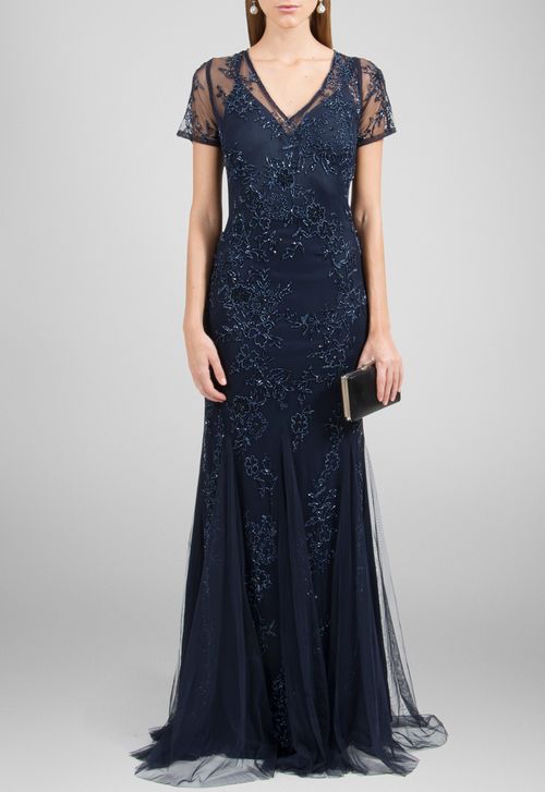 Vestido Tulipa longo Adrianna Papell - azul marinho