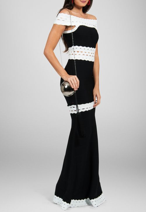 Vestido Alexandra longo Powerlook - preto e branco