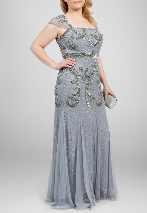 Vestido Lilian longo Adrianna Papell - cinza
