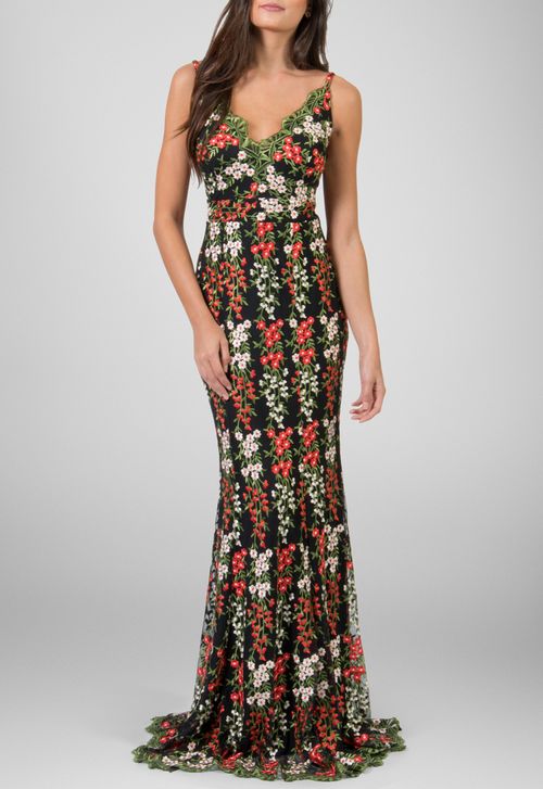 Vestido Bruna longo Powerlook - estampado vermelho
