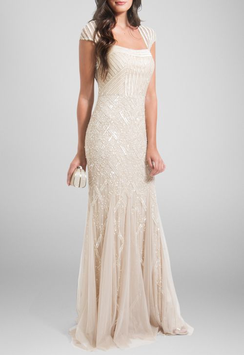 Vestido Diva longo Adrianna Papell - off white