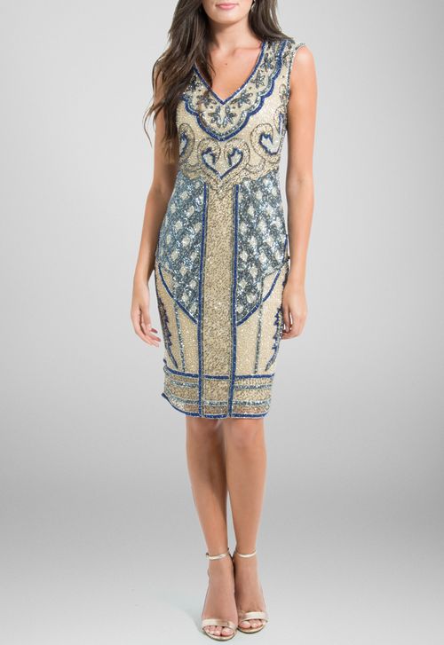 Vestido Lesley curto Powerlook - azul e nude