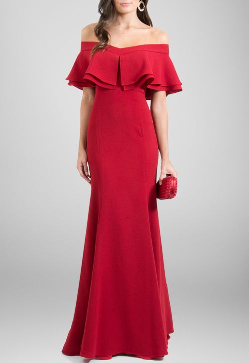 Vestido Riviera longo Marcelo Quadros - vermelho cereja