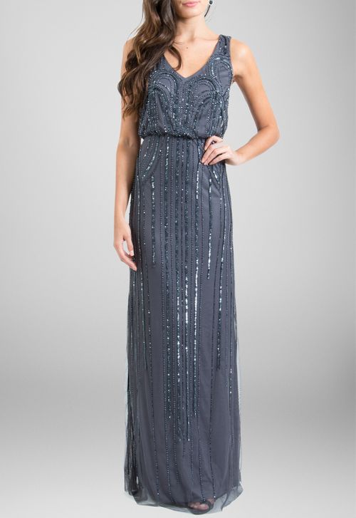 Vestido Joyce longo Adrianna Papell - cinza grafite