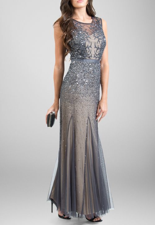 Vestido Dalila longo Adrianna Papell - cinza grafite