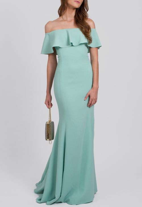 Vestido Paraíso longo Marcelo Quadros - verde menta