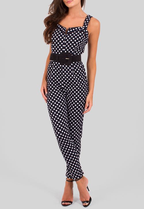 Macacão PinUp longo Powerlook - preto e branco (disponível apenas na loja Freguesia)