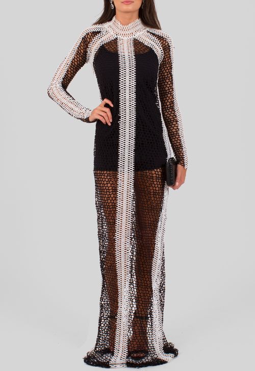 Vestido Cleopatra longo Powerlook - preto e branco