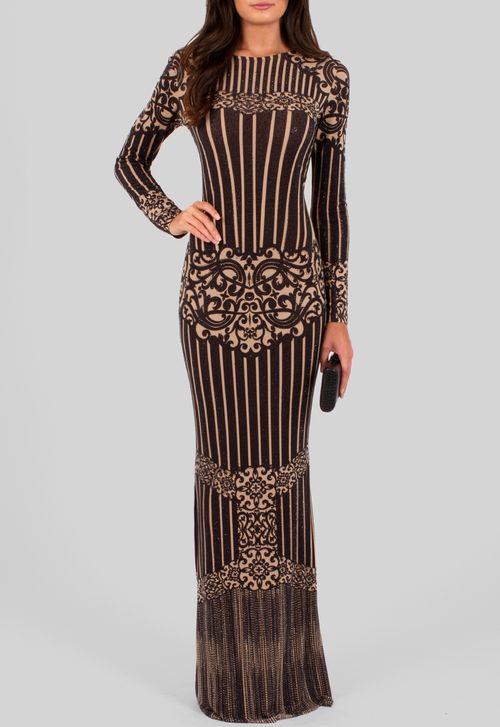 Vestido Giane longo Powerlook - nude e preto