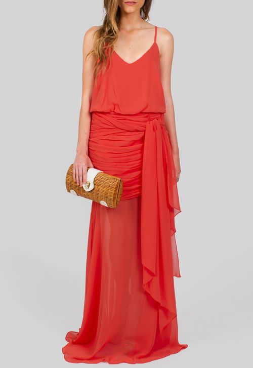 Vestido Laus longo Powerlook - laranja coral