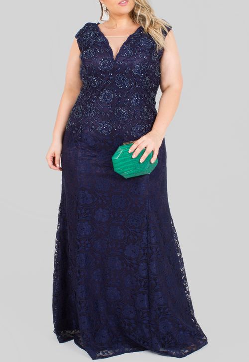 Vestido Nice longo Powerlook - azul marinho