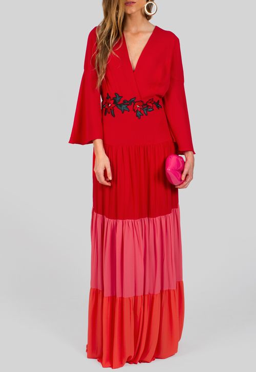 Vestido Pequim longo Amissima - rosa e vermelho
