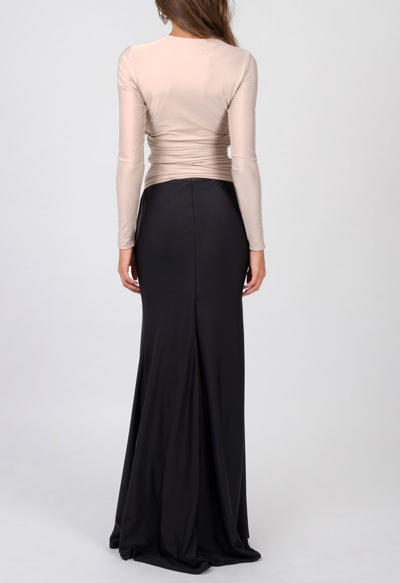 vestido-bicolor-longo-maddie-preto-e-bege
