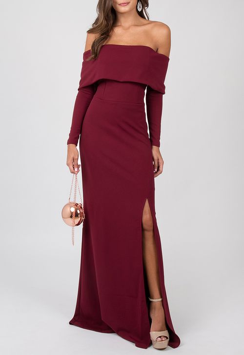 Vestido Gleice longo Powerlook - vermelho marsala