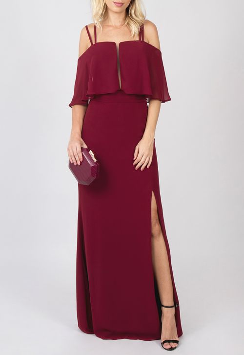 Vestido Elenora longo Powerlook - vermelho marsala