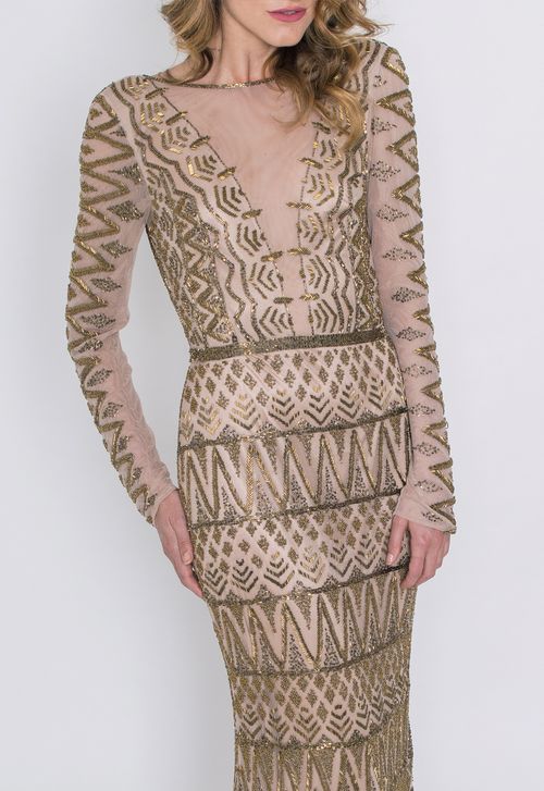 Vestido Latte longo Powerlook - dourado