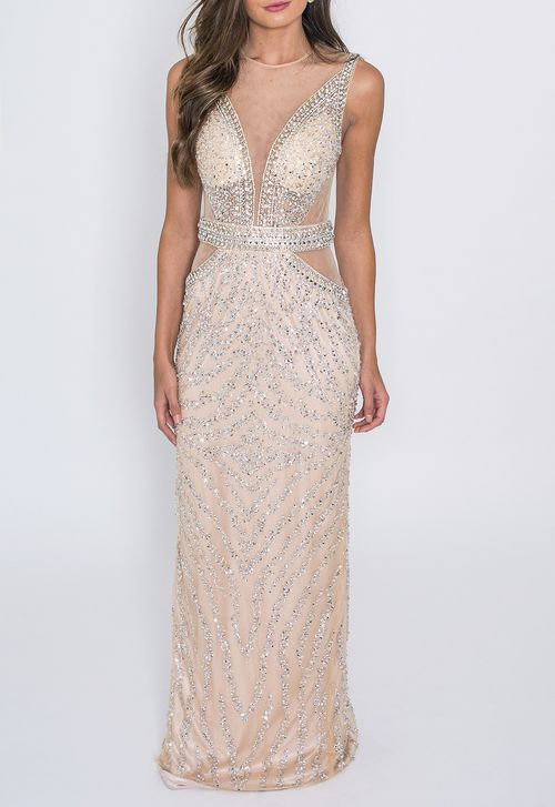 Vestido Suellen longo Powerlook - prata