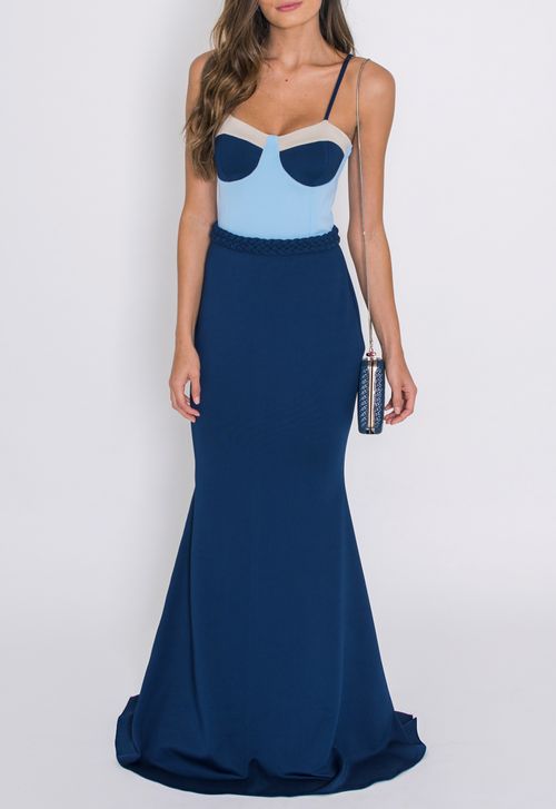 Vestido Ravi longo Lale - azul