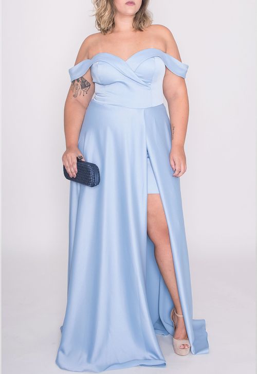 Vestido Doroteia longo Powerlook - azul celeste