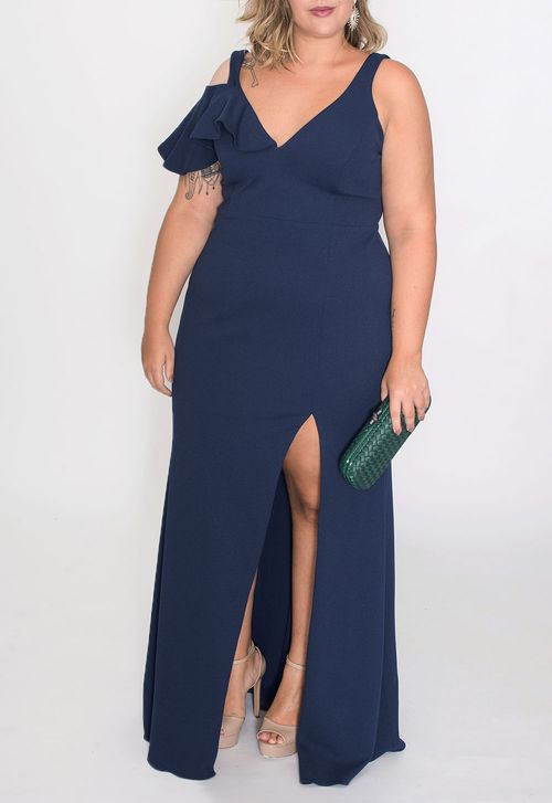 Vestido Suzete longo Powerlook - azul marinho