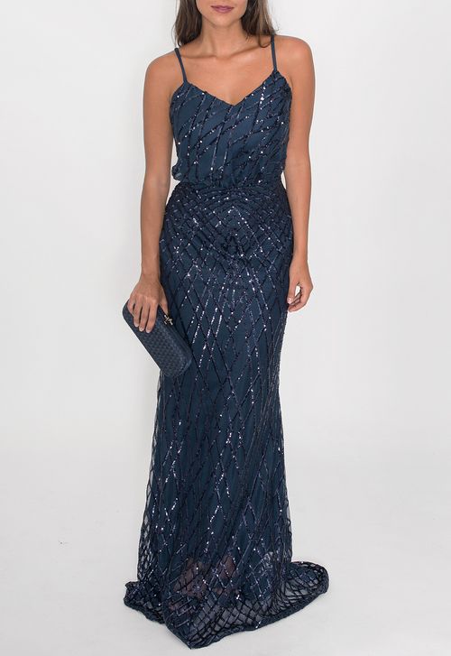 Vestido Cassiane longo Powerlook - azul marinho