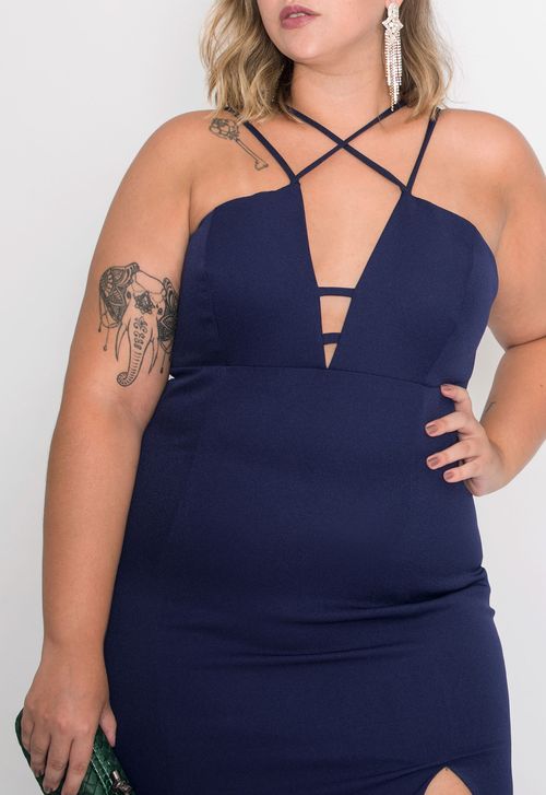 Vestido Hilo longo Powerlook - azul marinho