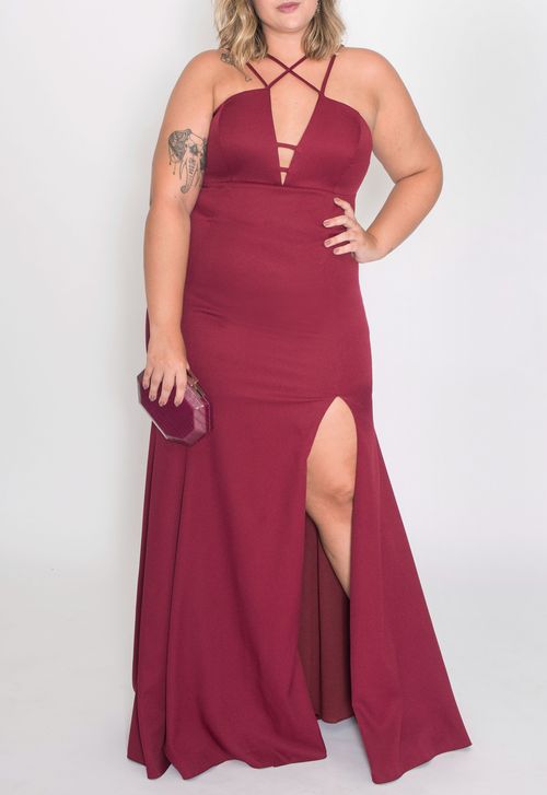 Vestido Hilo longo Powerlook - vermelho marsala