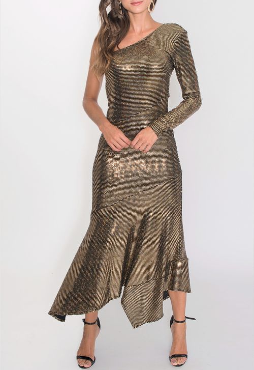 Vestido Georgia midi Powerlook - dourado