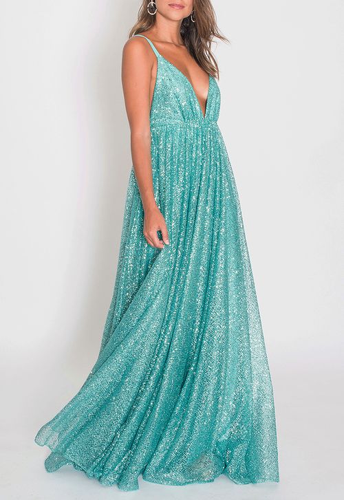 Vestido Puglia longo Powerlook - azul tiffany