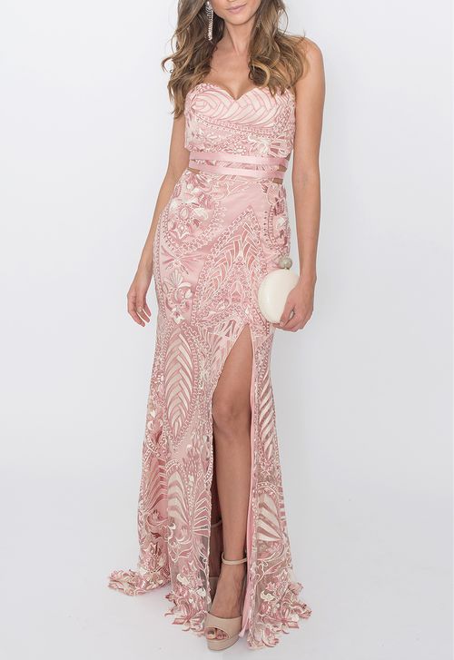 Vestido Gilles longo Powerlook  - rosa