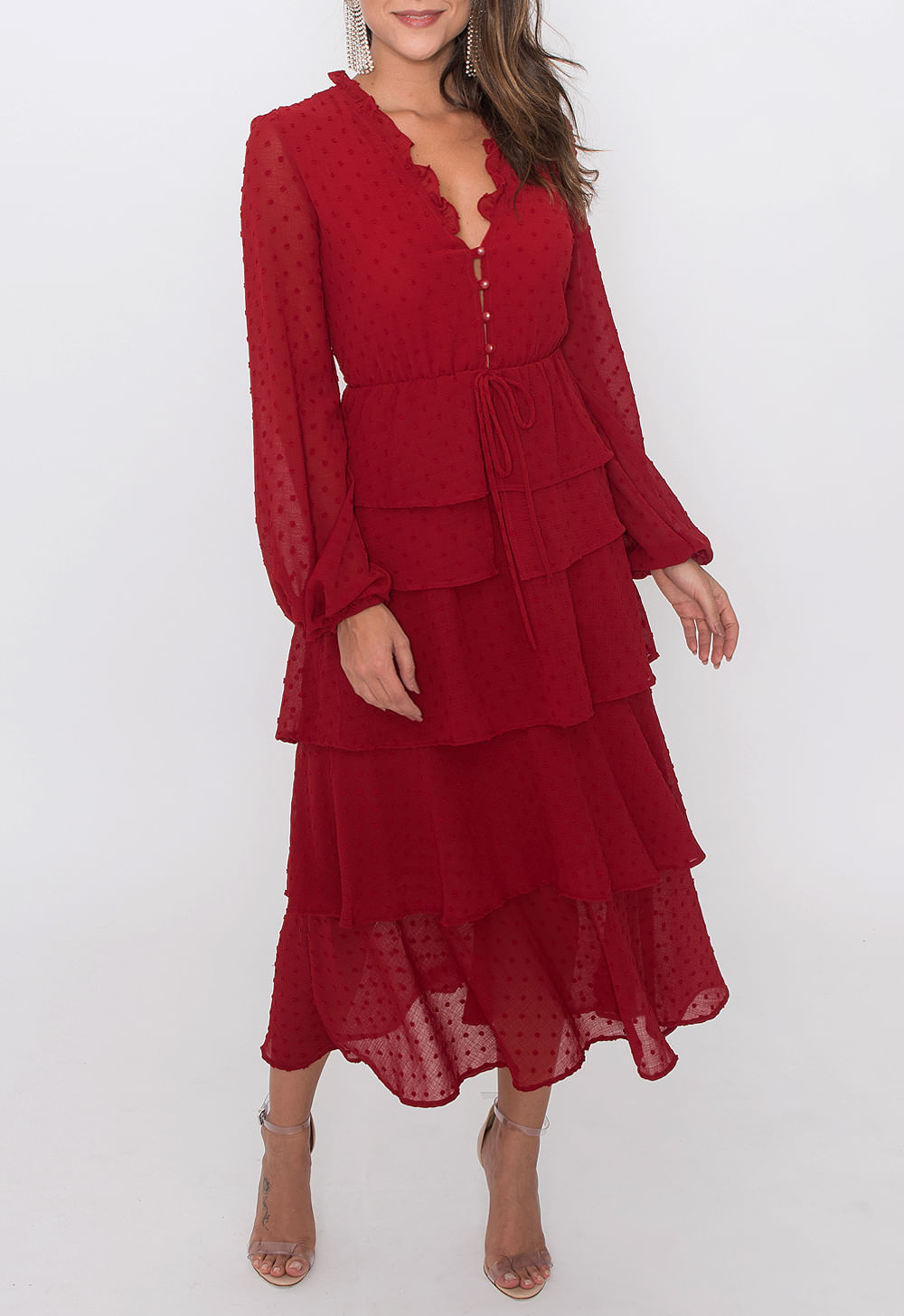 Vestido Arezzo midi Powerlook vermelho