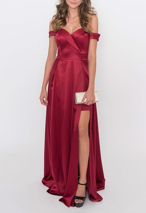 Vestido Palermo longo Powerlook - vermelho marsala