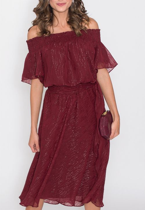 Vestido Cleo midi Powerlook - vermelho marsala