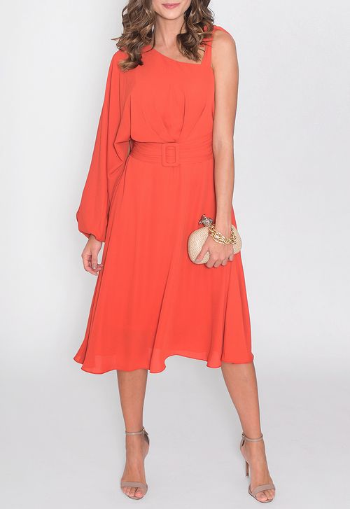 Vestido Claire midi Powerlook - laranja (Disponível apenas em Niterói)