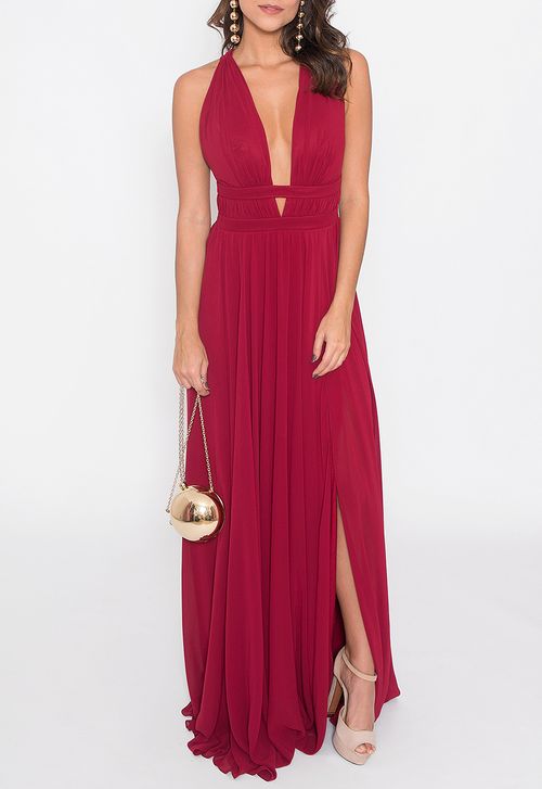 Vestido Merilyn longo Powerlook - vermelho marsala
