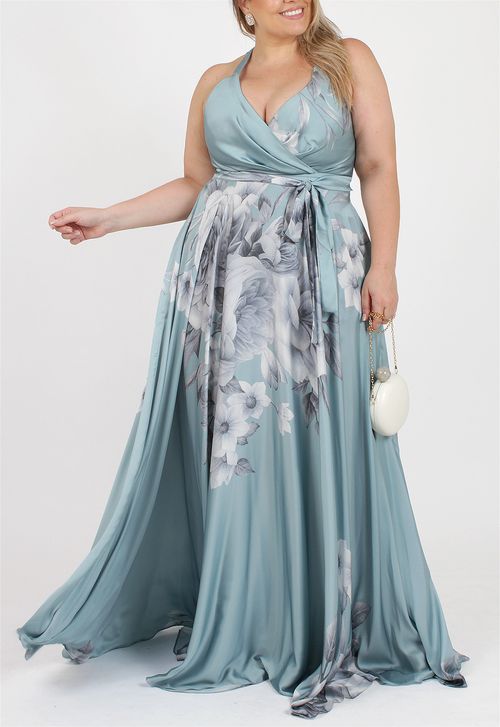 Vestido Palma longo Powerlook - estampado azul (disponível apenas na loja Freguesia)