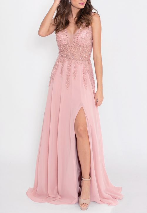 Vestido Laíze longo Powerlook - rose
