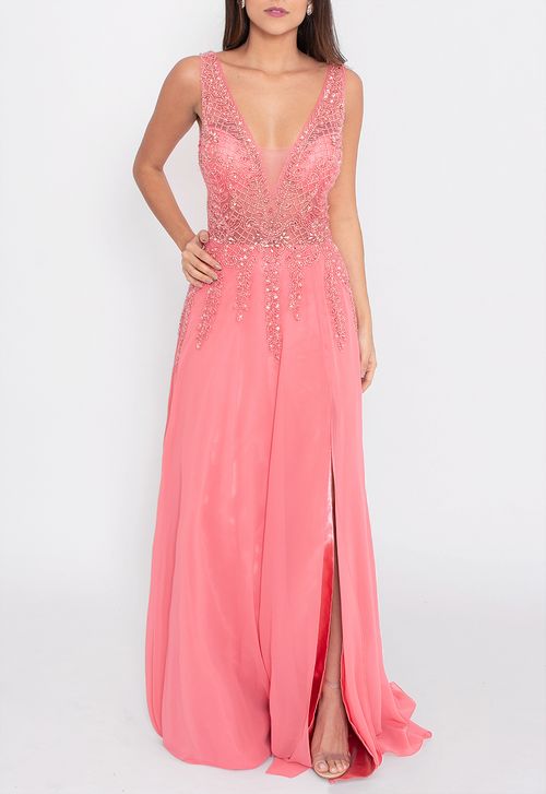 Vestido Laíze longo Powerlook - laranja coral