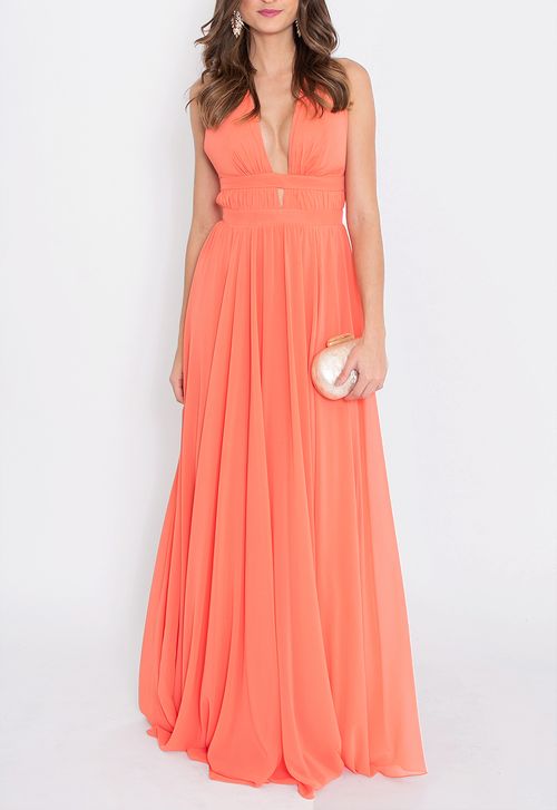 Vestido Merilyn longo Powerlook - laranja coral